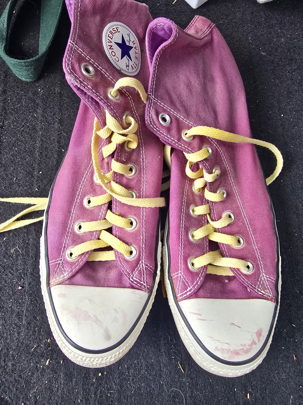 Converse Mens High-Top Canvas Sneakers in Purple with Yellow Laces